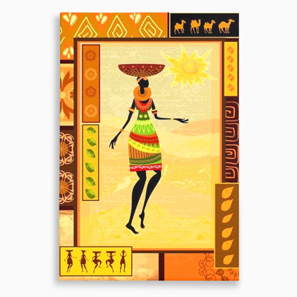 Tablou canvas cu tablou canvas cu silueta feminina african, fara rama, pe sasiu de lemn